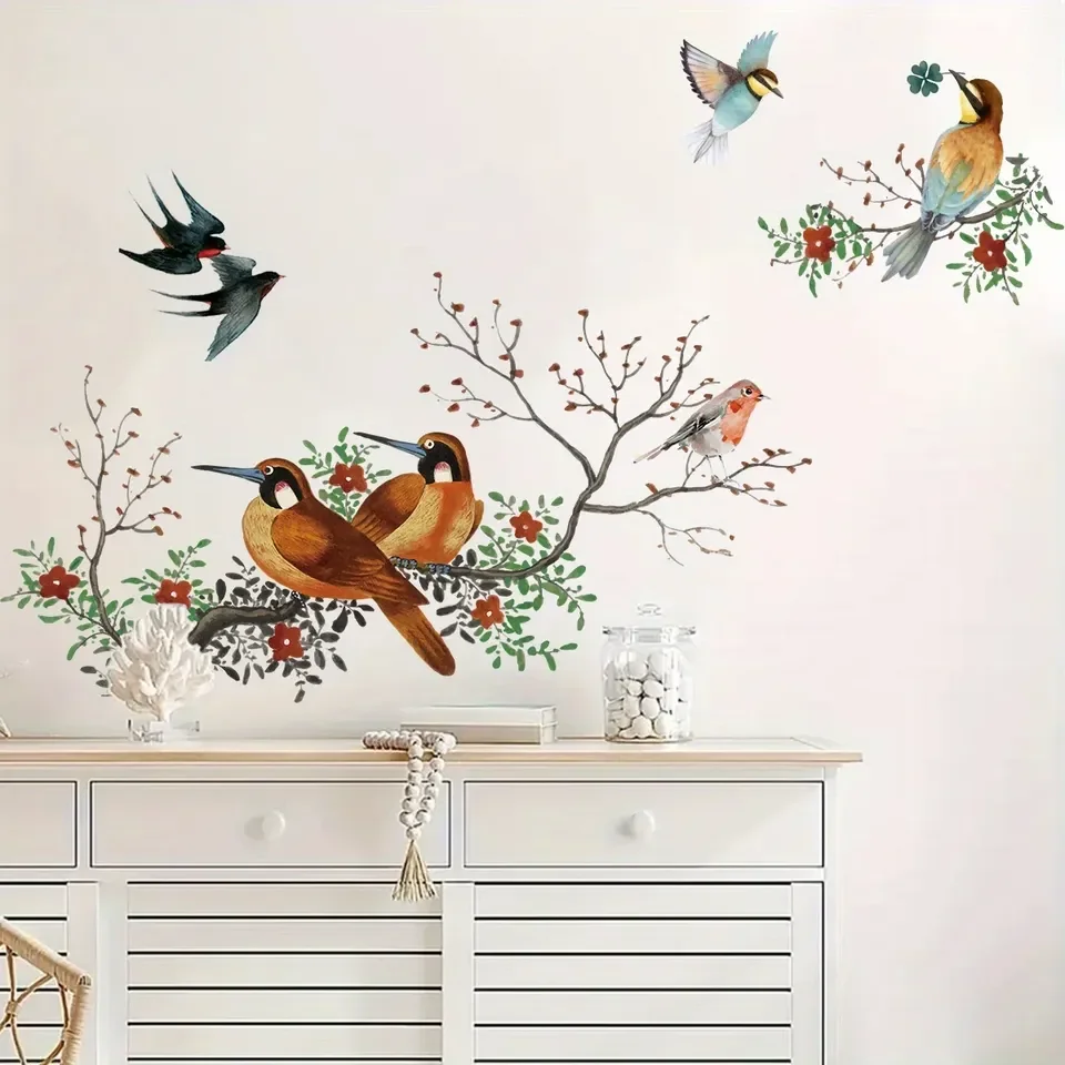 Watercolor Swallows Magpies Branches Wall Stickers for Kids Room Bedroom Living Room Nursery Home Decoration Wall Decals