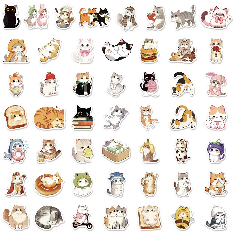 50PCS Cat Cute Creative Fun Stickers DIY Manual Speaker Decoration Luggage Notebook Water Cup Label Waterproof Stickers