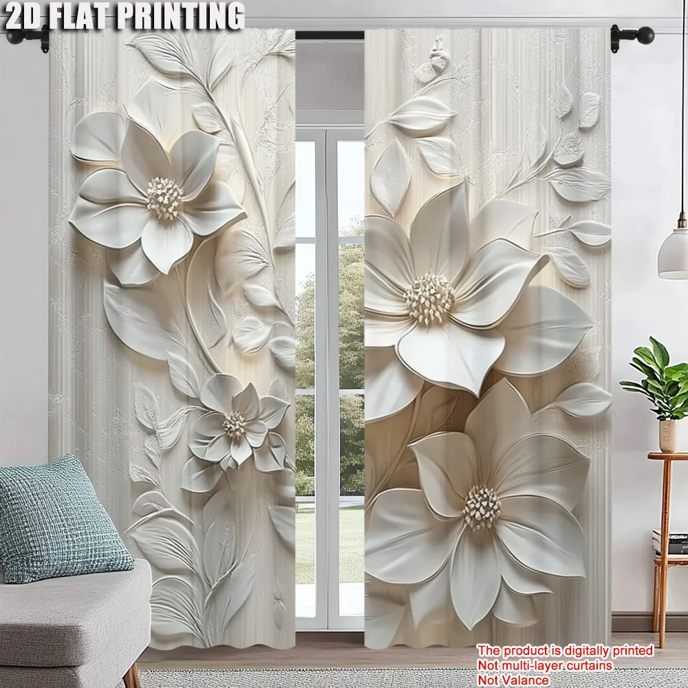 

2Pcs Art Deco Floral Print Curtain Panels Machine Washable Light-Filtering Drapes Polyester Decorative With Rod Hole Bedroom