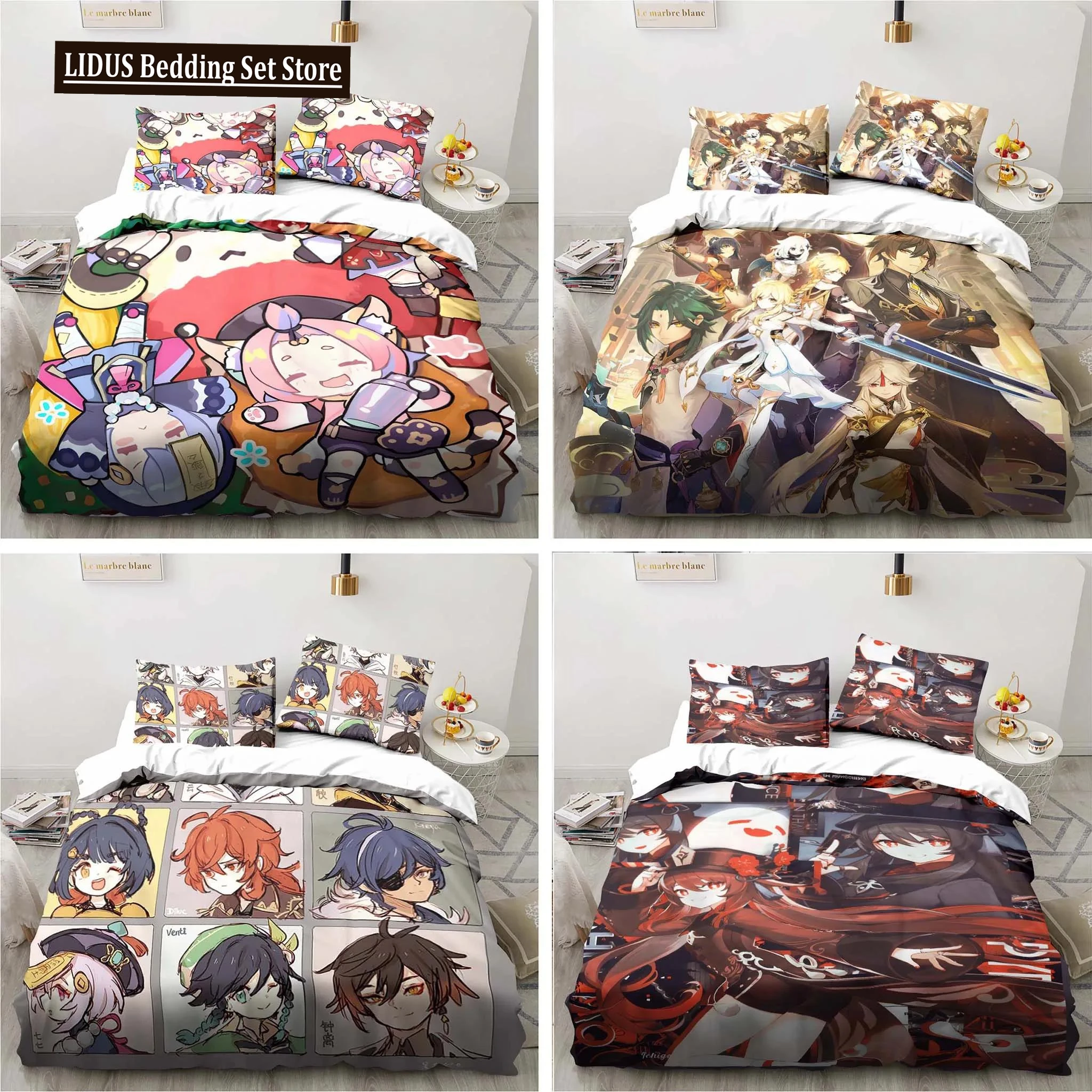 

Cartoon Anime Genshin Impact Game Bedding Set For Bedroom Bedspreads For Bed Linen Comefortable Duvet Cover Quilt And Pillowcase