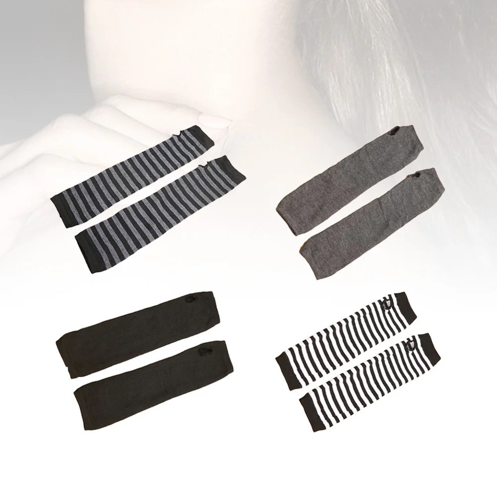 4 قطعة أكمام الذراع الدافئة القطن قفازات طويلة بدون أصابع تصميم ثقب الإبهام للرياضات الشتوية في الهواء الطلق أسود رمادي داكن المشارب #1