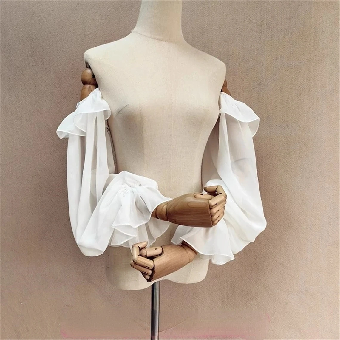 

Vintage White Long Sleeves Off Shoulder Chiffon Ruffles Women Photography Cape Sleeves Detachable Custom Made Shawl Sleeves