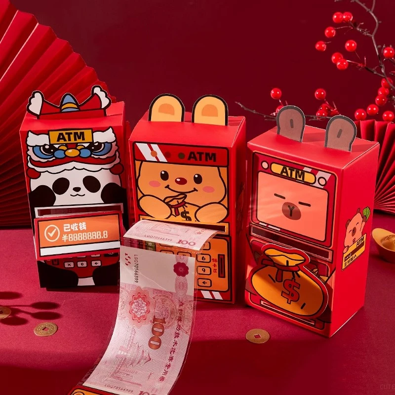 Creative Chinese New Year Red Envelopes ATM Red Packet Year of the Snake Hong Bao Pull Out Spring Festival Lucky Money Pockets