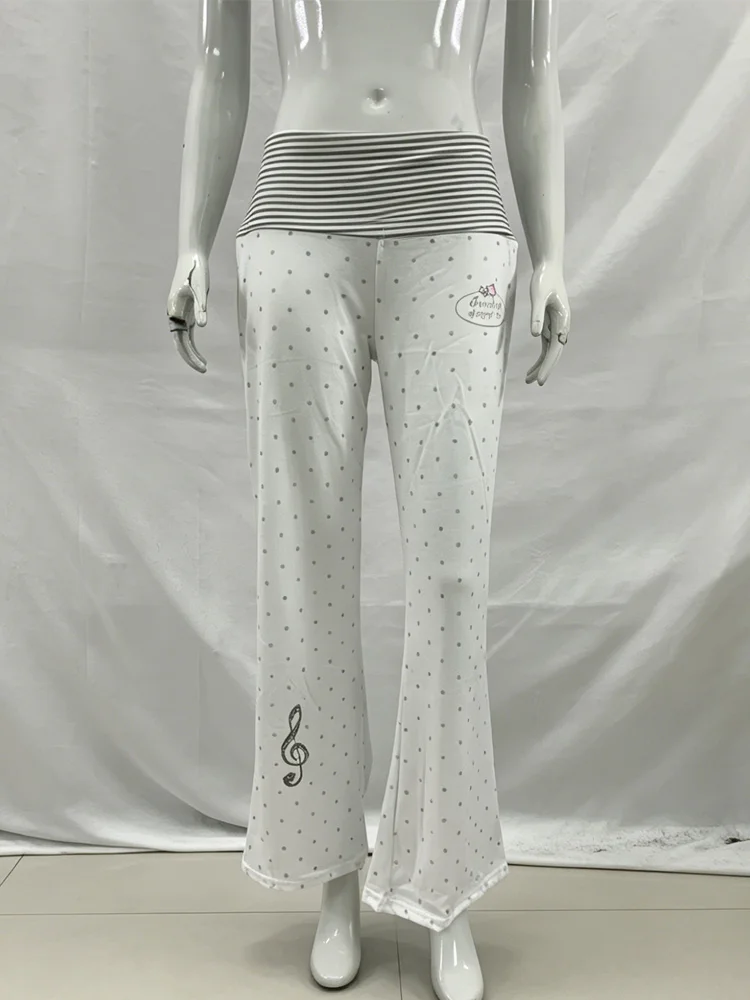 Y2k vintage aesthetic new style polka dot white casual pants women's pants versatile high waist slimming micro flared pants - view 5