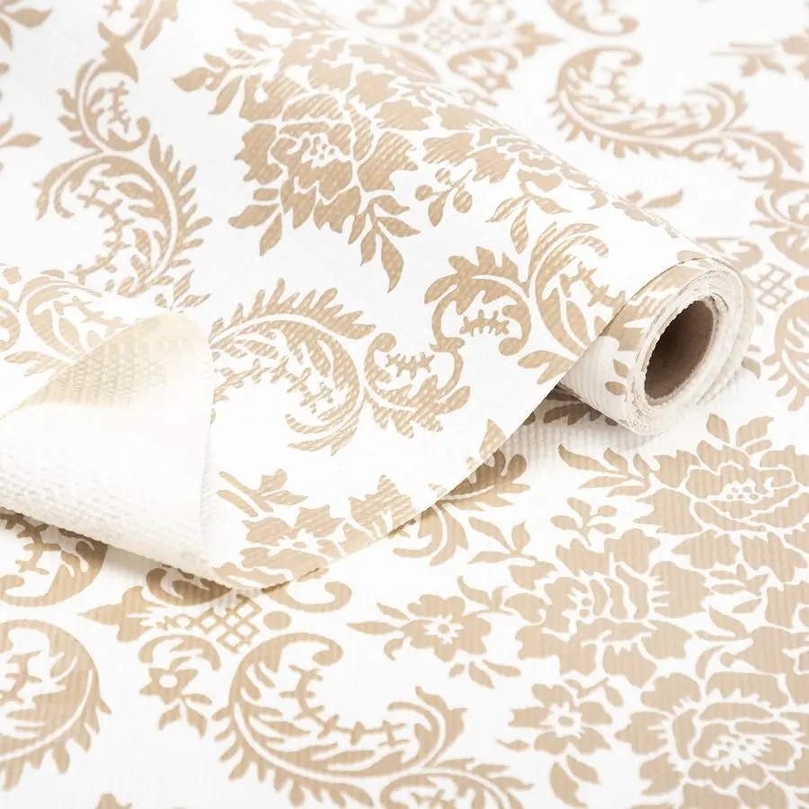 

Shelf Liner, Non Adhesive Golden Damask Floral Cabinet Liner for Pantry Drawer, Strong Grip Non Slip Waterproof, Shelf Liners fo