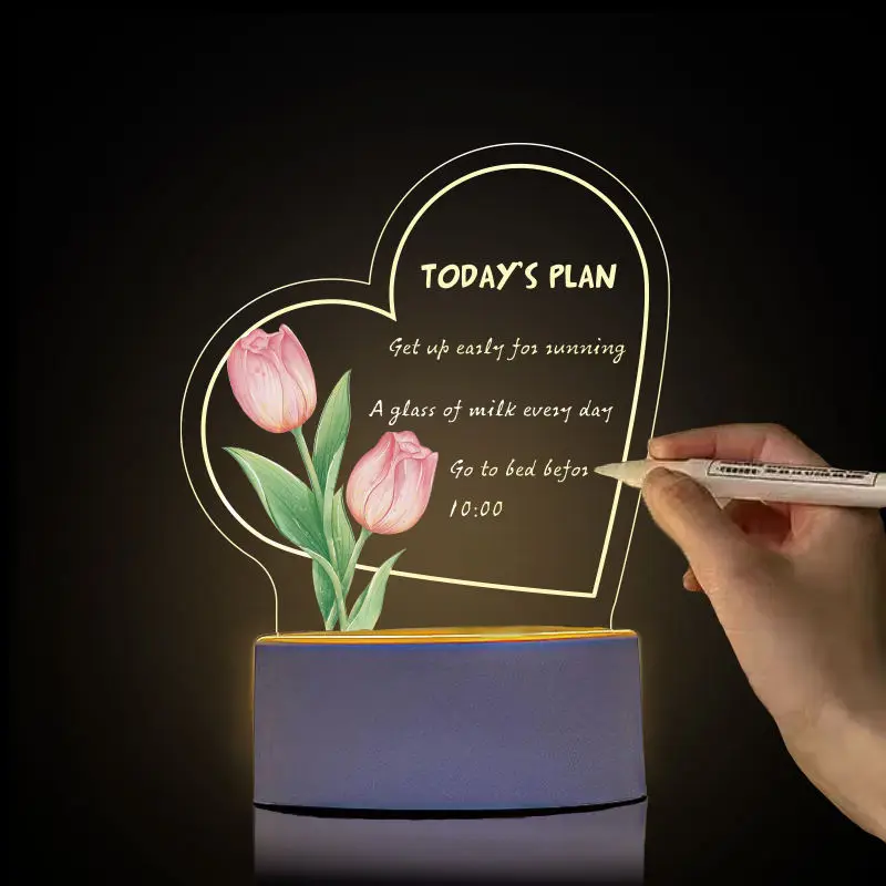 Custom Shape 3D LED Night Light Acrylic Writing Board with LED Lamp for Promotional & Business Gifts