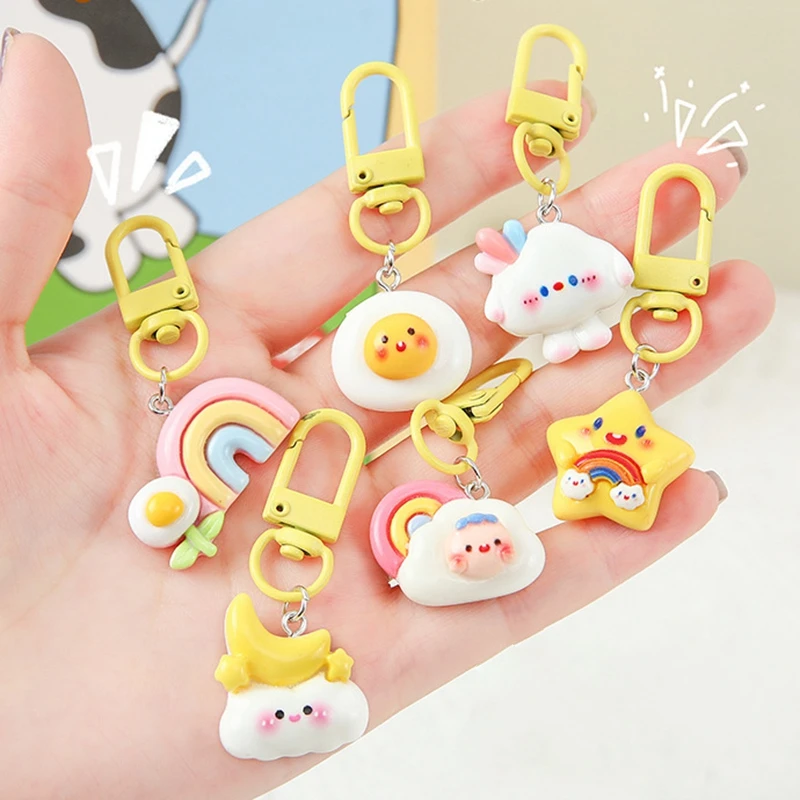 Cute Rabbit Flower Key Chains Kawaii Mini Tulip Flowers Keychain Girls Handbags Decorative Key Rings Pendant Accessories