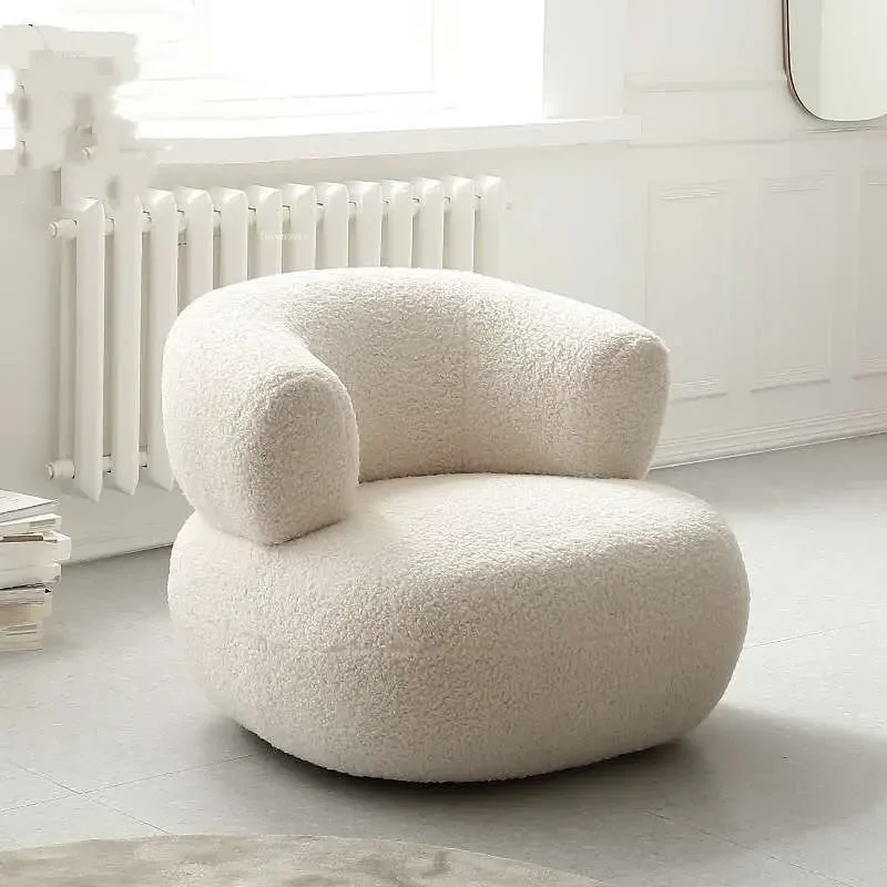 Fabric Nordic Living Room Chairs Luxury Leisure Backrest Sofa Armchair Designer Bedroom Lambswool Single Sofa  Furniture