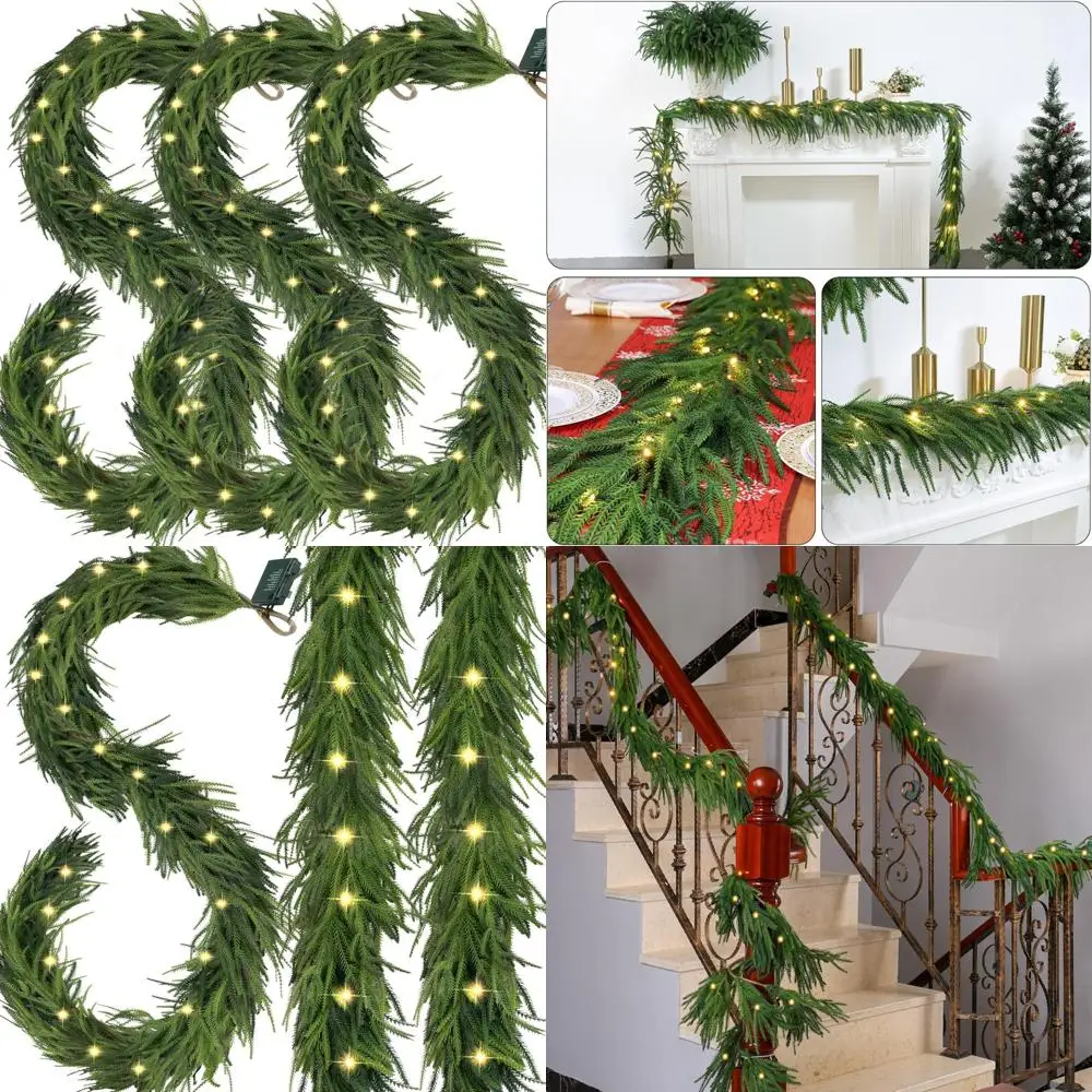 

Artificial LED Lit Christmas Garlands - 6 Feet Faux Norfolk Pine with Realistic Greenery for Holiday Decor