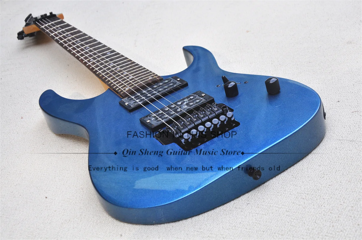 

7 String Electric Guitar RG Metal Blue Guitar Basswood Body Rosewood Fingerboard Tremolo Bridge Black Tuners 24 Frets