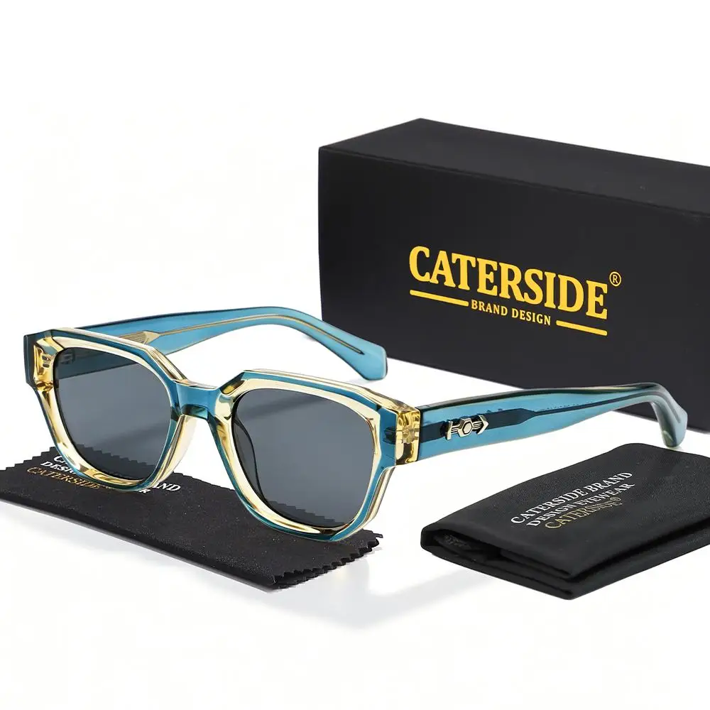CATERSIDE Retro Herren-Sonnenbrille, quadratisch, dicker Rahmen, Bügel aus Cellulosepropionat, Sonnenbrille für Damen, Outdoor-Fahrbrille – Detail 8