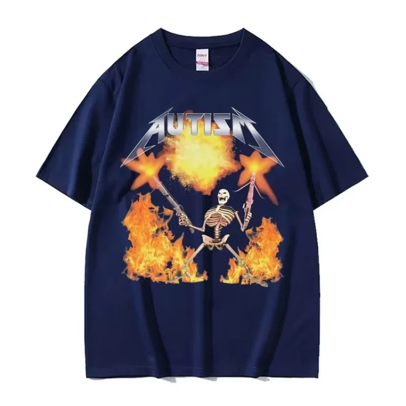 Autism Skeleton Meme T Shirt Human Funny Skull Men's Women Harajuku Gothic Vintage T Shirts Summer Cotton T-shirt Streetwear