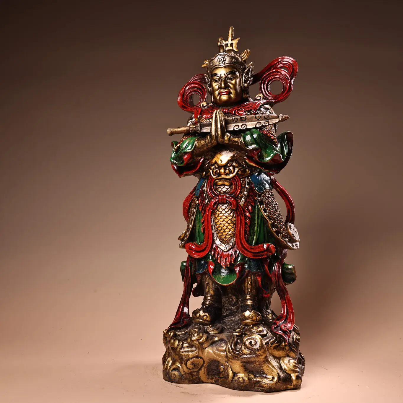 Vintage Chinese Painted Bronze Buddha Bodhisattva Statue Heavy Patina Exquisite Craft Collectible