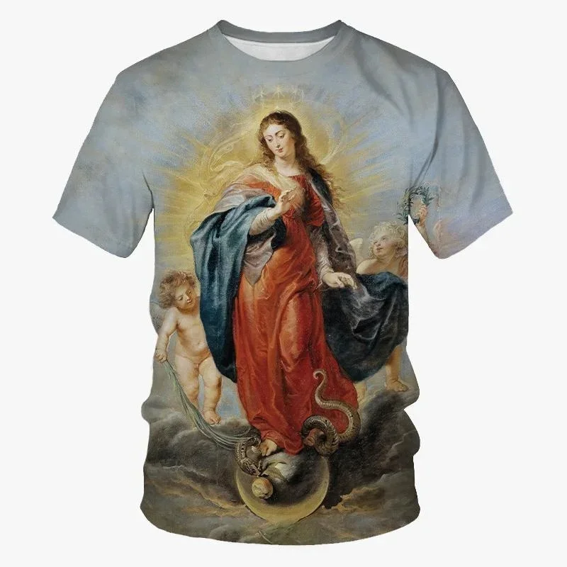 Faith Christianity Mother of God T Shirt Women Mens 3D Print Virgin Mary Casual T-Shirt Kids Tops Tees Comfortable Male Clothing