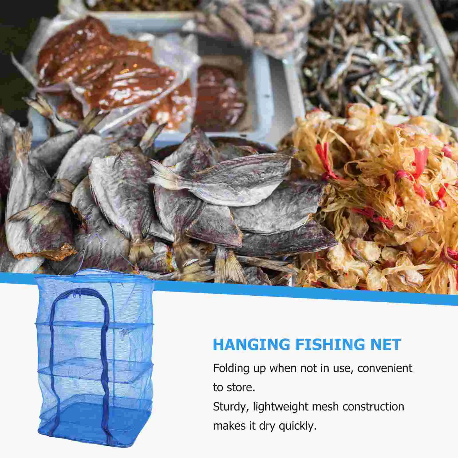 Foldable Fish Cage Shrimp Drying Net Outdoor Clothes Rack Hanging Basket Dryer Fishing Fruit Vegetables Fishnets Mesh Bag