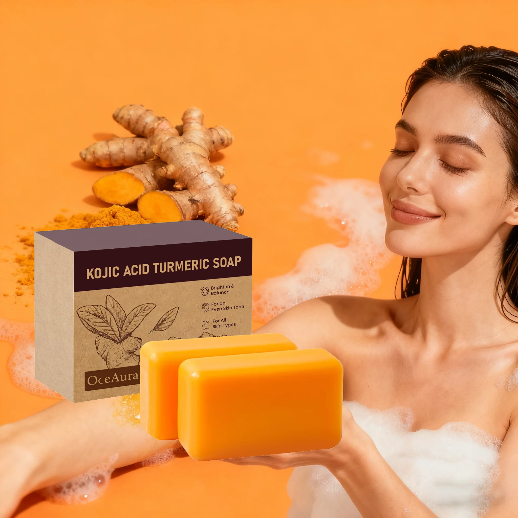 

Turmeric Soap Body Facial Cleaning Remove Pimples Oil Control Glowing Skin Exfoliating Shower Nourish Brightening Handmade Soap
