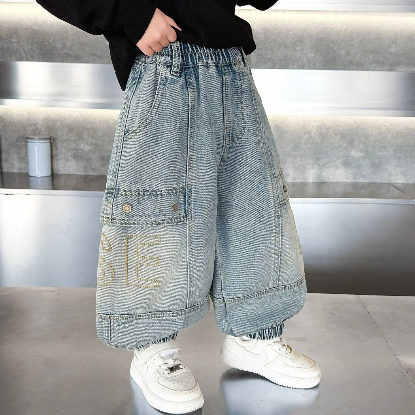 RAISE YOUNG Autumn Children Boys Jeans Ins Loose Casual Toddler Kids Boys Denim Pants Versatiel Handsome 2-10Y Boys Lantern Pant