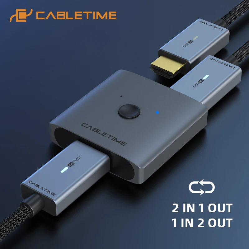 

CABLETIME 4K HDMI-сплиттер-коммутатор 2 входа 1 выход, 4K@60Гц, HDMI 2.0, для ПК, ноутбуков, HDTV, Xbox, PS4, PS5, ТВ, Macbook