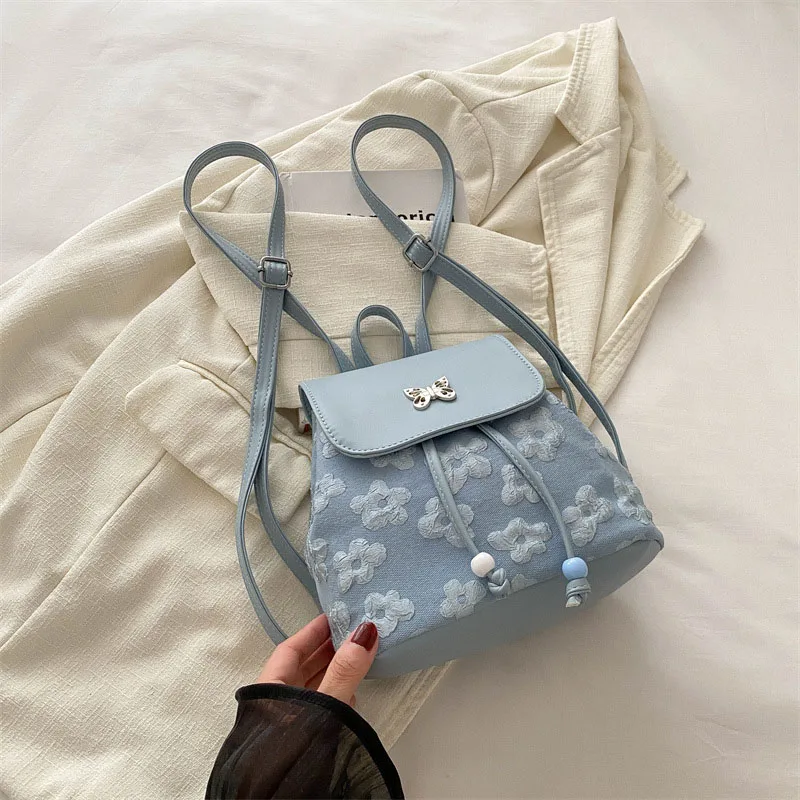 Butterfly Printed Womem Backpack New Retro Fashion Korean Version Versatile PU Leather Bag Large Capacity Backpack Top-handle