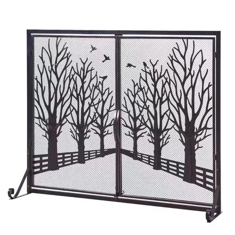 European retro wrought iron household hollow with mesh fireplace screen partition anti-scalding stove fence new product