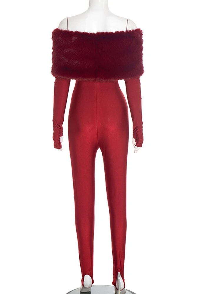 Kricesseen Splendidi tute pelose con spalle scoperte Pagliaccetti da donna Pantaloni lunghi scavati sexy Tute Salopette da notte
