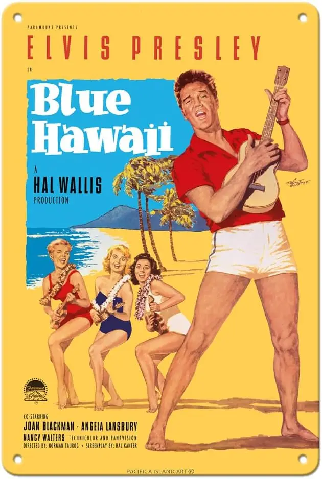 Pacifica Island Art Elvis Presley in Blue Hawaii Metal Sign | Vintage Film Movie Poster, by Rolf Goetze, c.1961, metal sign, unf