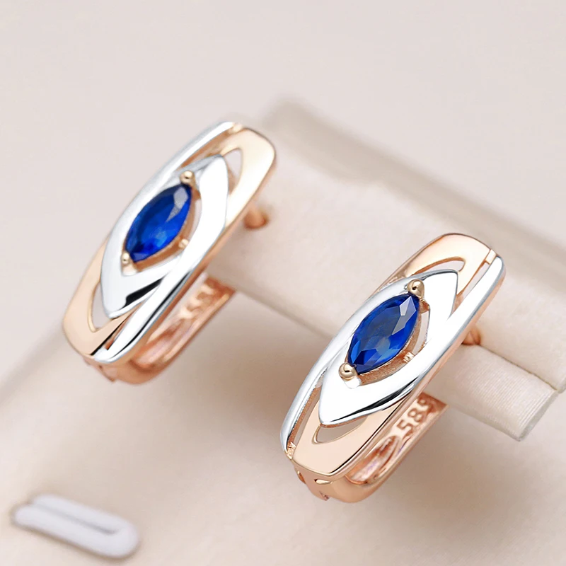 Kinel Luxury Blue Stone Earrings 585 Rose Gold Color Mixed White Gold Natural Zircon Drop Earrings for Women Trendy Jewelry