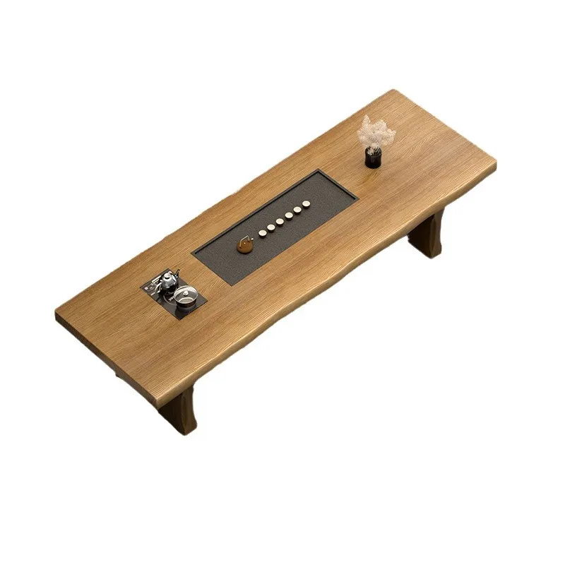 

Solid wood tea table kettle integrated embedded tea table and chair combination kung fu large board tea table business style mu