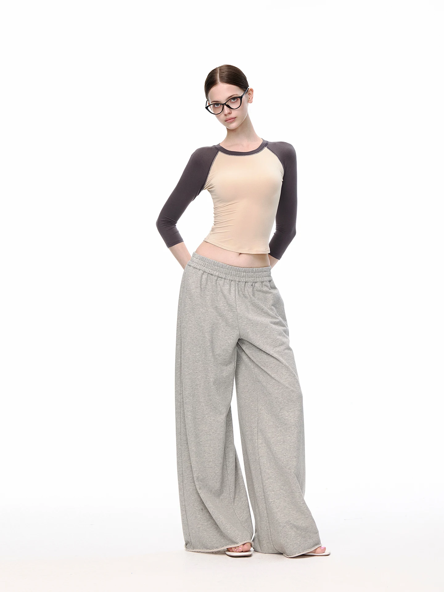 JLAUNT Grey Wide Leg Pants Women's Lazy Loose Straight Casual Sports Pants Low Waist Slimming Comfortable Breathable