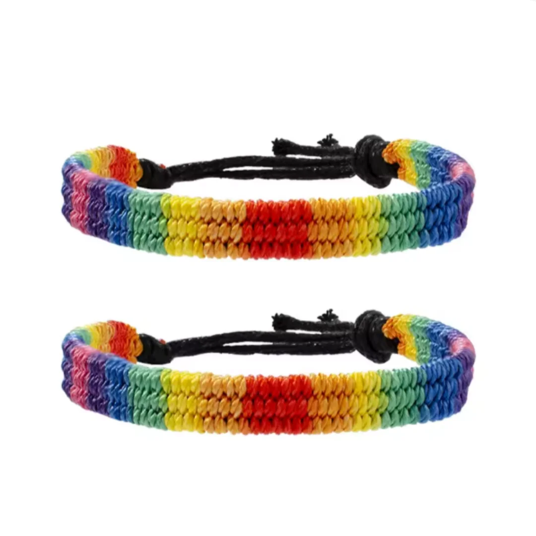 2Pcs Rainbow Bracelet Handmade Braided Wristband for Gay Lesbian Pride Symbolizing Individuality Youth Vitality Fine Workmanship