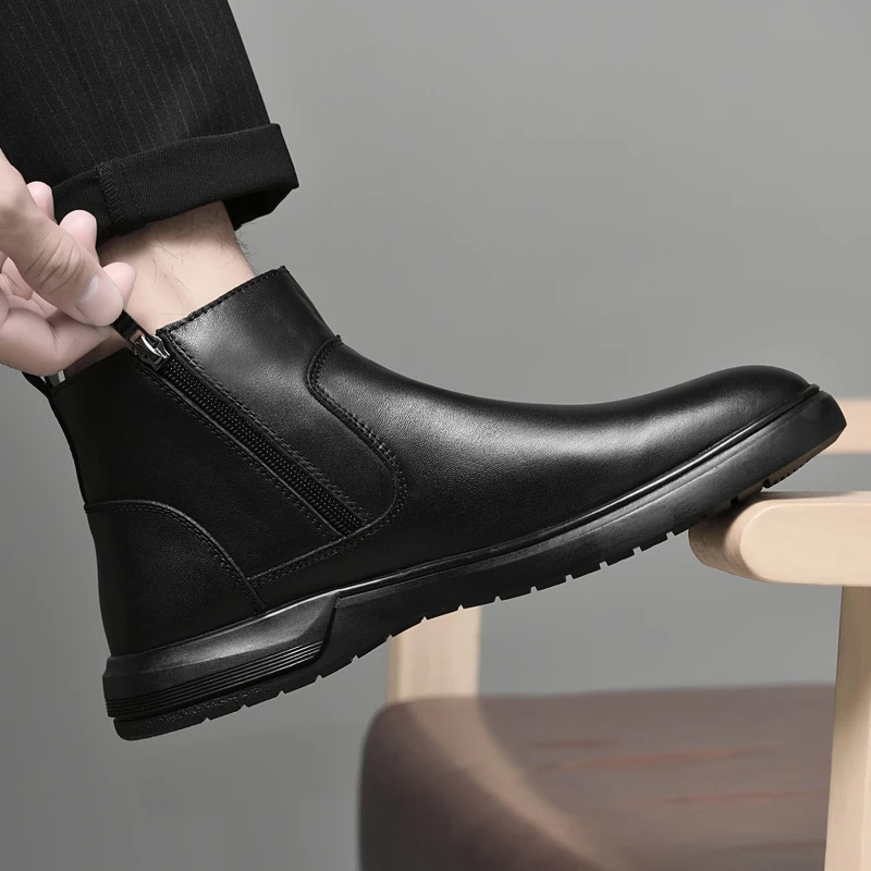 

High Quality Men High Top Versatile Chelsea Boots Luxury Brand Business Genuine Leather Boots Fashion Flat Bottomed Casual Boots