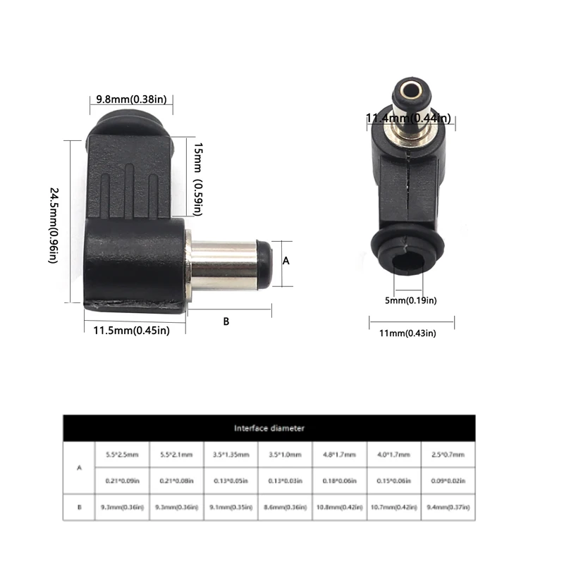 【10-5PCS】5.5*2.1mm 5.5*2.5mm DC plug 90 degree elbow DC power plug  4.8x1.7mm 4.0x1.7mm 3.5x1.35