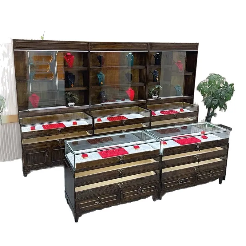 

Solid wood retro jewelry cabinet glass island cabinet jewelry display cabinet