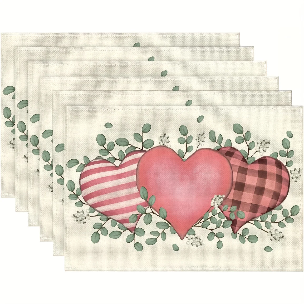 Sweet Botanical Leaves Love Theme Table Mats Heat Resistant Scratch Proof For Couples Date Anniversary