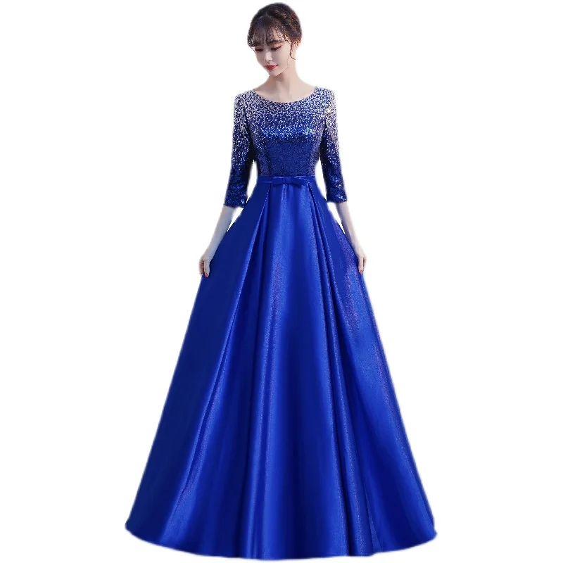 DLH-85#Cantata Performance Dress Cheap Wholesale Long Choir Host Evening Dresses Blue Wine Red Sequins Chorus Stylish Costumes