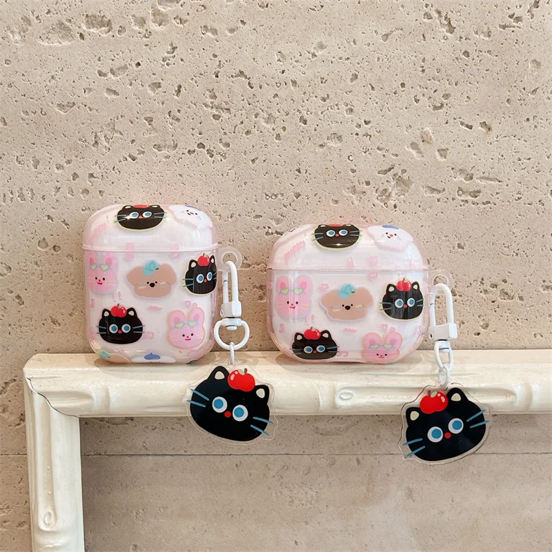 Cartoons Animal heads Case For Apple Airpods Pro 2 3 Cute Cover Silicone Headphone Charging Cases For Airpod 4 3 Pro2 Gen Funda