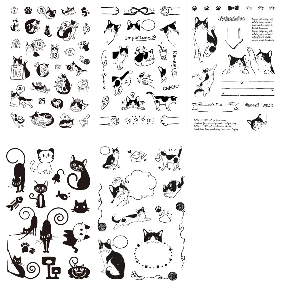 1 Piece Cute Cat Stamps for Kids Transparent Silicone Cartoon Kitten Stamp DIY Decor Scrapbook Journal Stamp Student Supplies