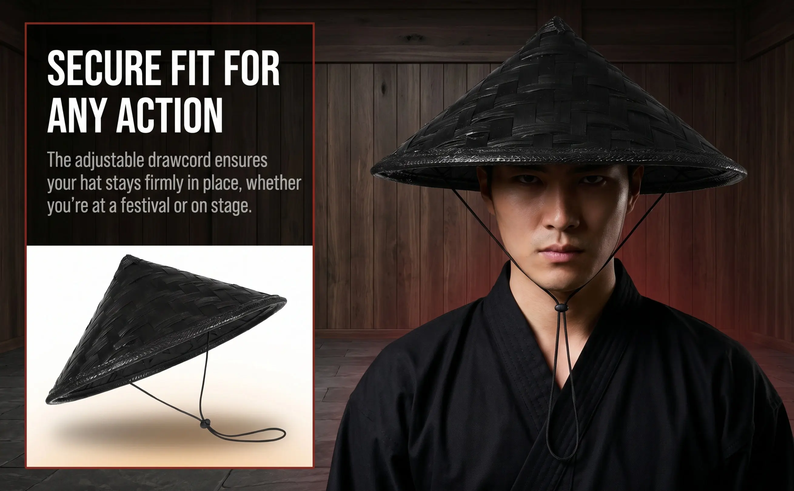 Handmade Bamboo Samurai Cosplay Hat Lightweight Decorative Party Cap Simple Prop for Performance Asian Conical Hat