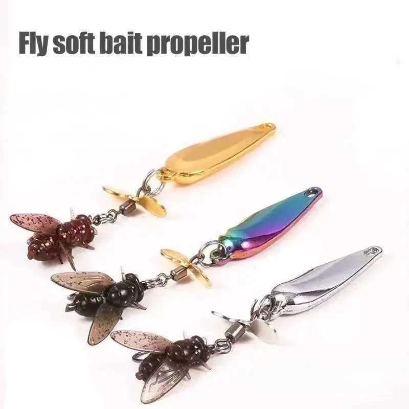 1PC Fly Spinning Propeller Metal Sequins Insect Soft Bait Micro Fishing Flies Fly Fishing Hook Trout Bass Fishing Lure Baits