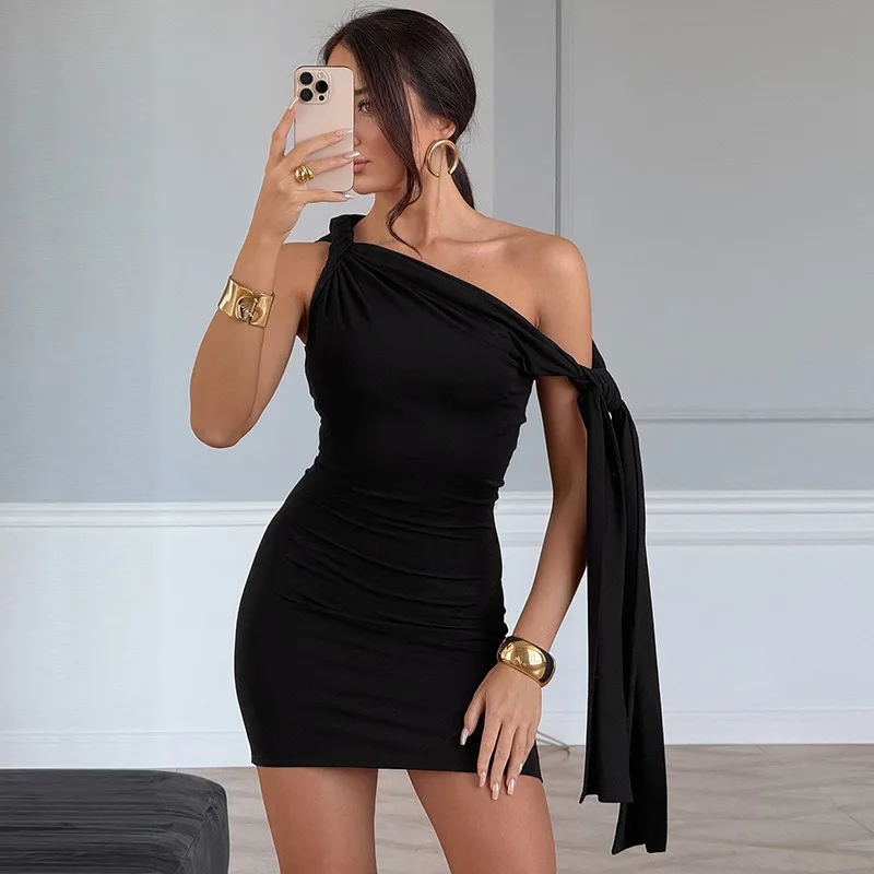 

Talenza Sexy Bandage Mini Dress Solid Sleeveless Fitted Summer Bodycon Lace-up Dress Fashion Party Club Women's Evening Dress