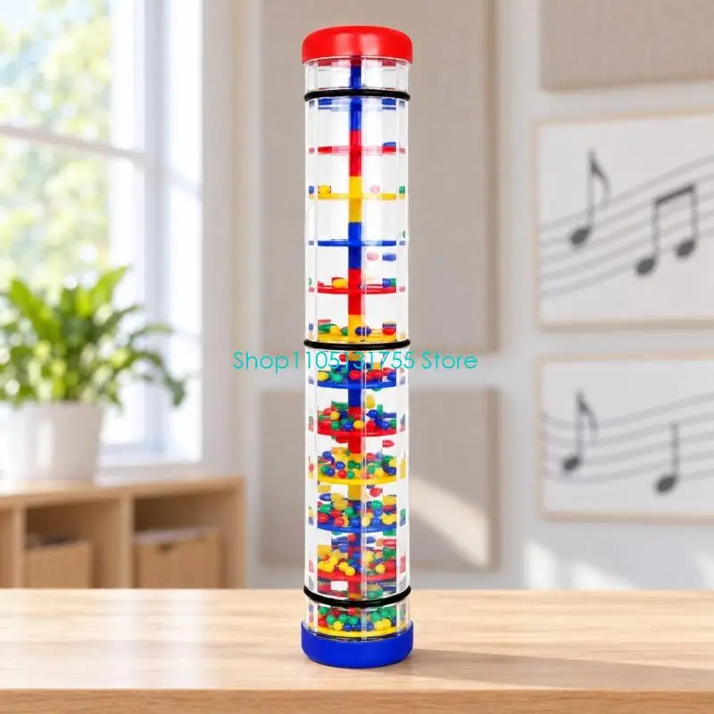 K0EF Two-Section Rainstick Rhythm Instrument with Clear Body and Colorful Beads, ABS Rain Sound Shaker for Orff Music, Classroom