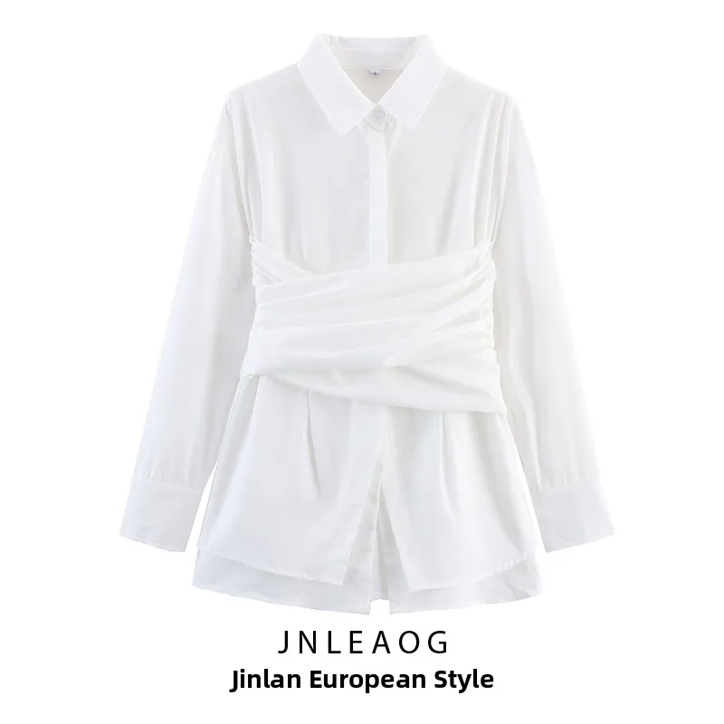 Faionable Color puro cinturón plisado irt falso de dos piezas irt mujer Casual suelta ajuste poliéster largo Sve irt