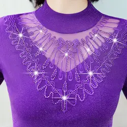 Elegant Spliced Gauze Diamonds Bright Silk Blouses Women's Clothing Spring New Loose All-match Tops Office Lady Shirts