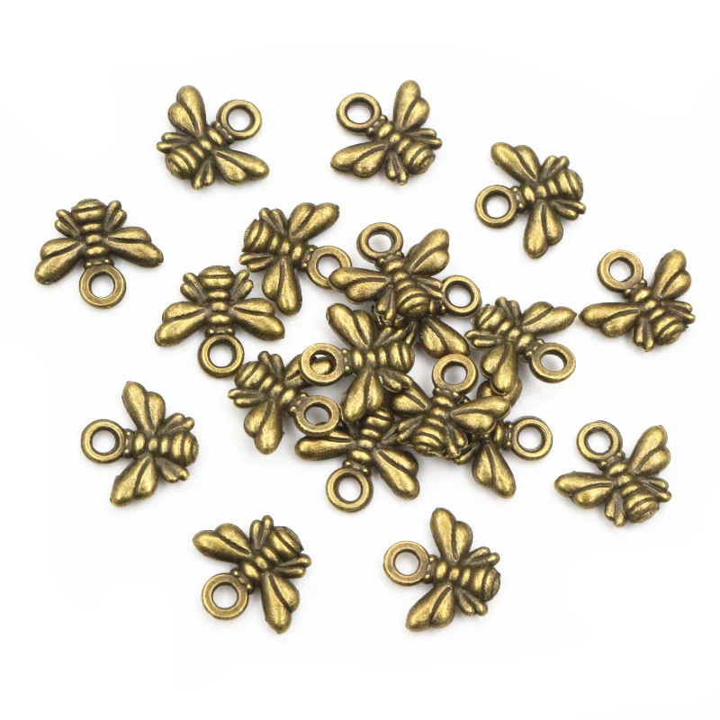 30pcs 10x11mm Charms bee Tibetan Silver Plated Bronze Gold Pendants Antique Jewelry Making DIY Handmade Craft