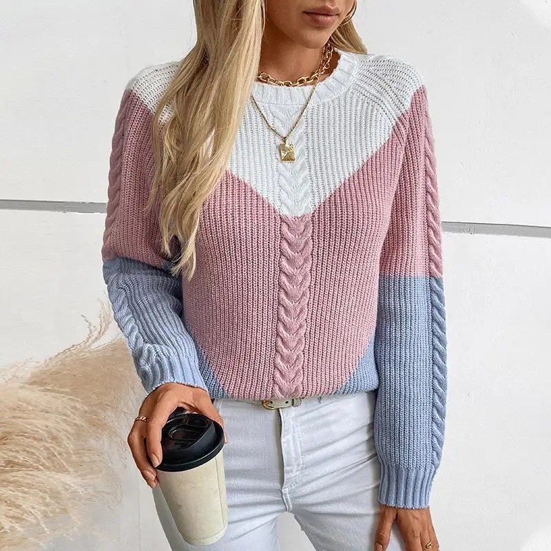 Pull tricoté à fleurs torsadées pour femme, pull Long en Fiber de Polyester, saison d'automne