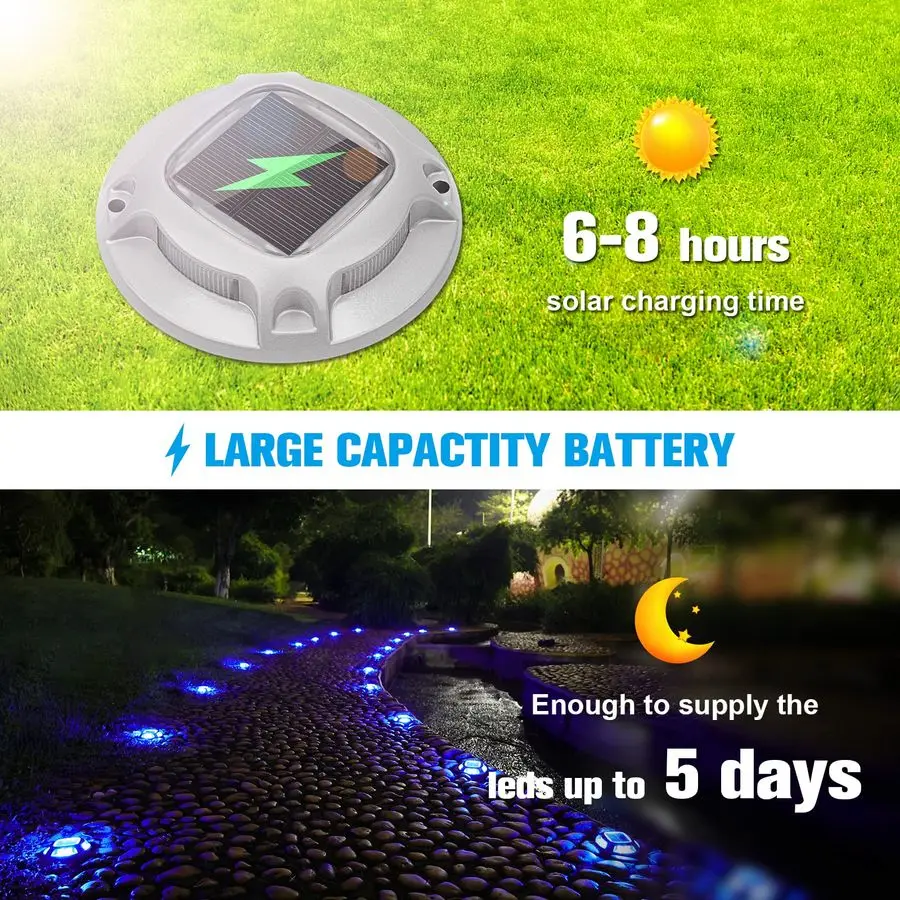 Luces marinas de muelle solar, paquete de 12, 2 colores en 1, luces de cubierta de marcador de entrada impermeables con energía solar LED IP68 para exteriores para advertencia