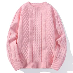 2024 autunno inverno maglione Casual da uomo lavorato a maglia di alta qualità girocollo colpi di scena tessitura Pullover rosa moda uomo maglione caldo