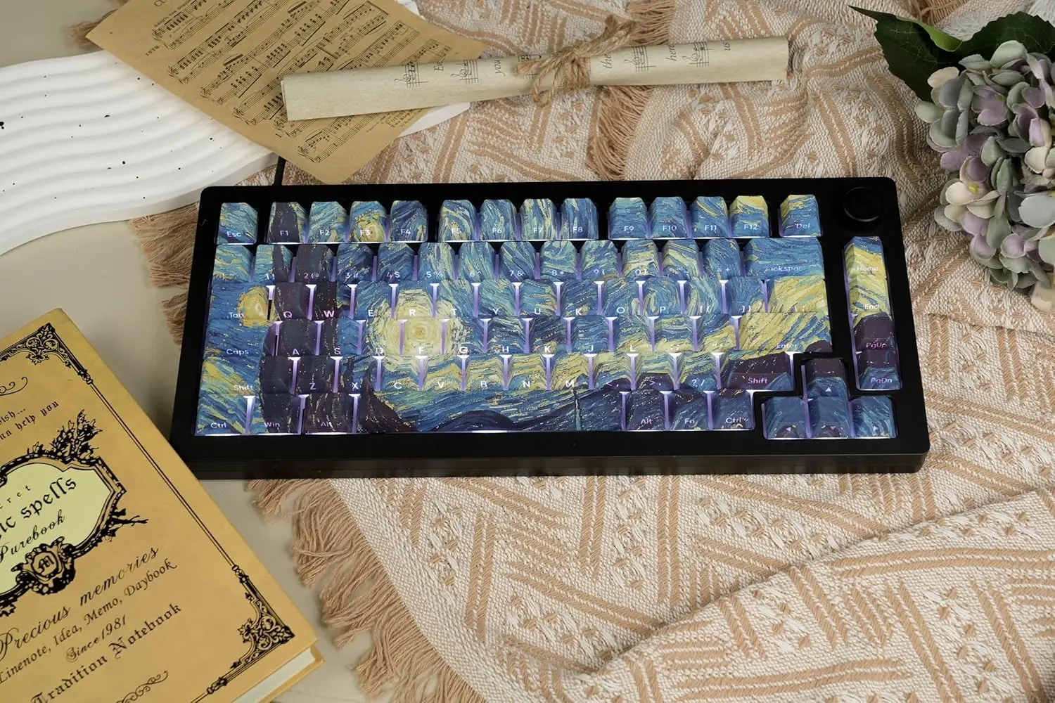 メカニカルキーボードキャップ,サイドプリント,半透明,pbt,スタームーン,ナイトテーマ,60, 84, 98, 108