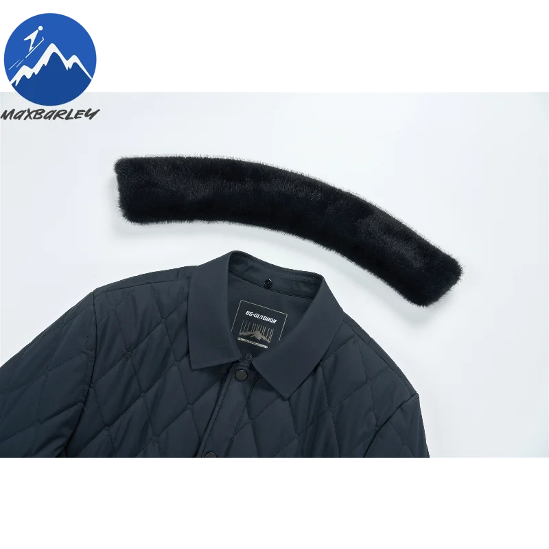 Maxbarley Winter Jacket Men Brand Thick Warm Removable Fur Collar Mulberry Silk Padded Cotton Clothes Japanese Lapel Parka Coat