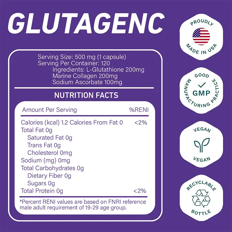 Cápsulas de clareamento GlutaGen C – Pele bonita, suplemento antioxidante, cuidados com a pele saudável, suporte imunológico